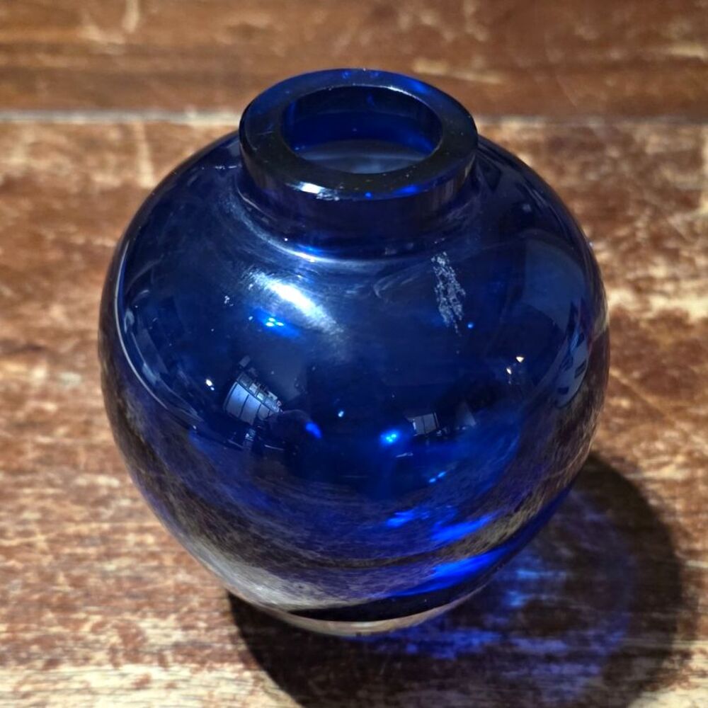 Vintage Cobalt Blue Glass Bud Vase 4" Bulbous Ginger Jar Shape Onion MCM